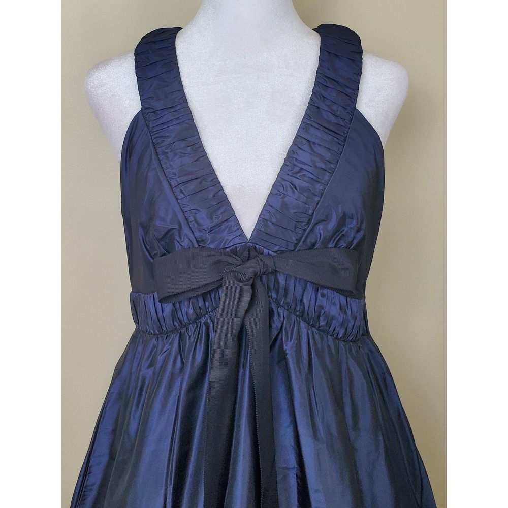 Vera Wang Silk Short Formal Cocktail Dress 6 Navy Blue Black Sleeveless Babydoll